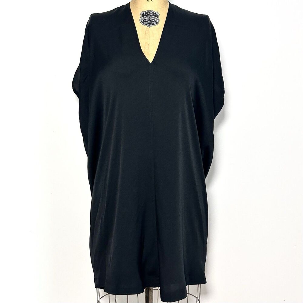 Vince Black Silk Shift Dress XS Oversized V Neck Minimalist Tunic‎